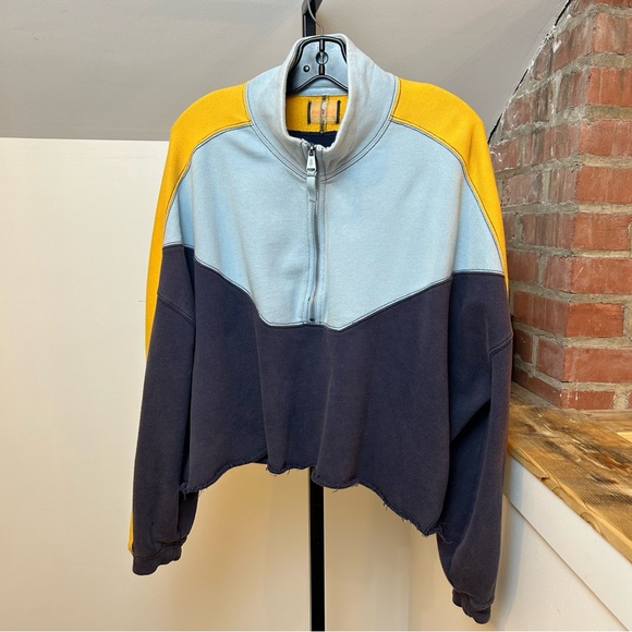 Free People Split Second 1/2 Zip Pullover Navy Combo - Picture 1 of 9